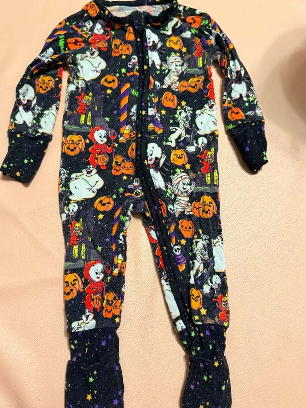 CoZco Bamboo Zipper Footie Romper 3-6M Black Halloween Ghosts Casper Zippy